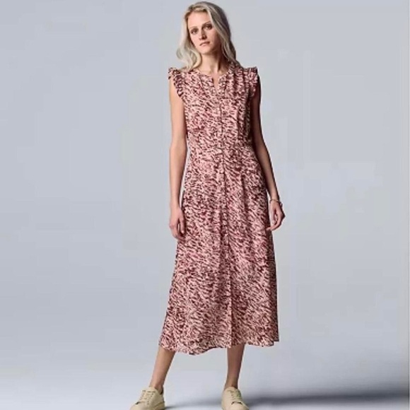 Simply Vera Vera Wang Ruffle Sleeve Midi Dress - Picture 1 of 7